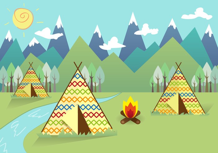 Tipi Indian Landscape Background Vector