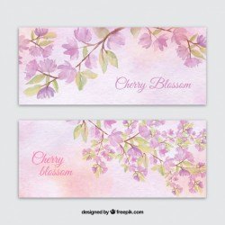 Watercolor banners with cherry blossoms