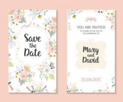 Wedding invitation card template with floral vectors 01