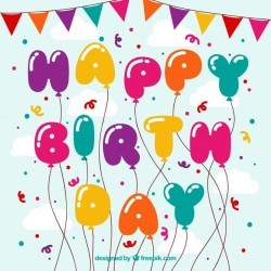 Background of happy birthday balloons and colorful confetti