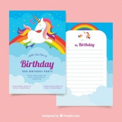 Birthday card with unicorn and rainbow