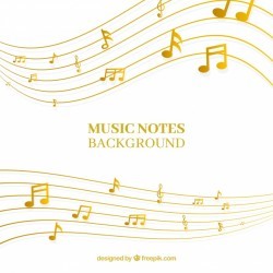 Golden pentagram background with musical notes