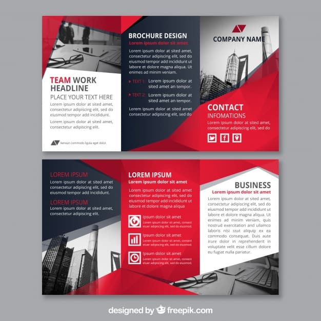 Red abstract shapes corporate triptych template