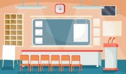 Vector flat illustration of a business interior – conference, meeting room, room for prese ...