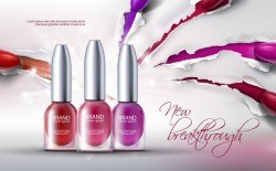 Vector illustration of a realistic style collection of colored nail polish on a scratched paper  ...