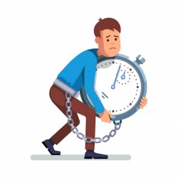 Businessman chained to clock
