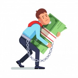 Businessman chained to money