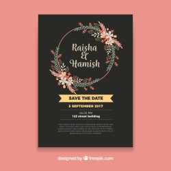 Floral wedding invitation with circular frame