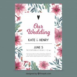 Lovely wedding invitation with watercolor flowers
