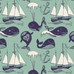 Pattern with marine motifs. Yachts, funny whales, carefree sunny voyage