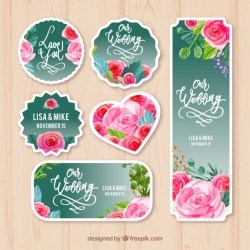 Wedding labels with watercolor roses