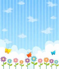Background design with flowers and blue sky