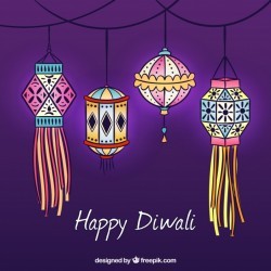 Background with hand drawn diwali decorative lanterns