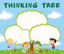 Border template with kids planting trees