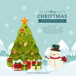 Christmas tree and a snowman background