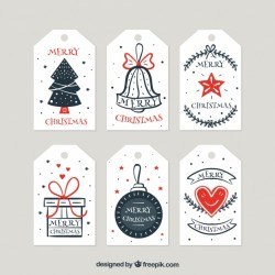Collection of retro hand drawn christmas tags