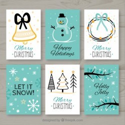 Collection of six christmas cards in white and turquoise