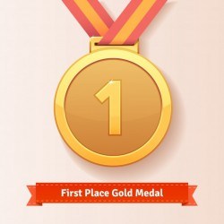 First place award gold medal with red ribbon