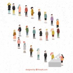 Flat people forming a line