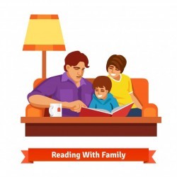 Happy family reading together. Mother, father