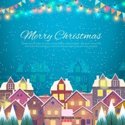 Merry christmas background with snowy city