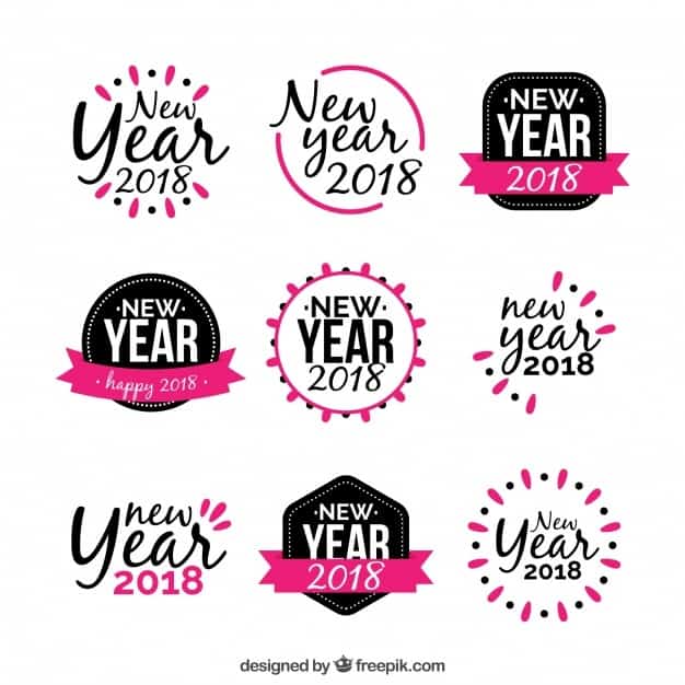 New year sticker in black and pink