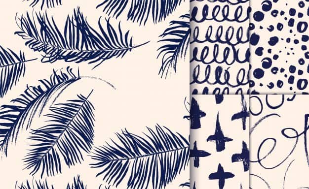 Set of blue patterns drawn with dry brush