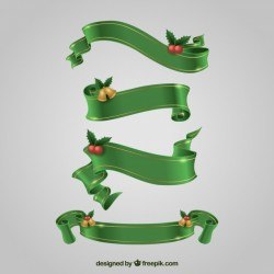 Set of green christmas ribbons