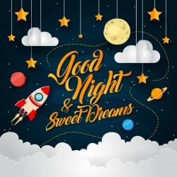 Space Adventure Paper Art Good Night Card Illustration