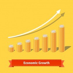 Stacked coins growth chart. Rising revenue concept