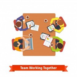 Team working on a project in conference room