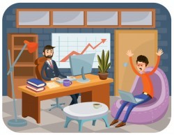 Vector cartoon illustration of a leader with a subordinate