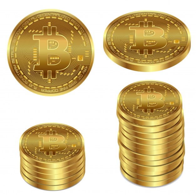 Vector illustration of a golden bitcoin on a white background