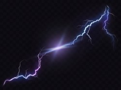 Vector illustration of a realistic style of bright glowing lightning isolated on a dark, natural ...