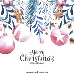 Vintage background of christmas balls and watercolor decoration
