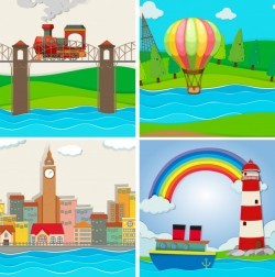 Four scenes of city and river
