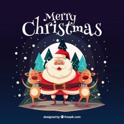 Happy santa claus with funny reindeers