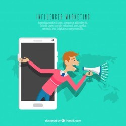 Influence marketing concept with man in smartphone