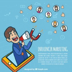 Influencer marketing concept with man holding magnet