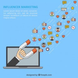 Influencer marketing vector with laptop and magnet