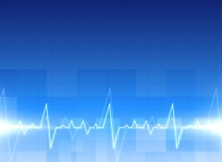 Medical electrocardiogram background in blue color