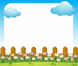An empty paper template with a garden and clouds