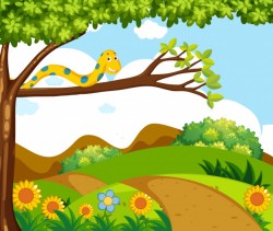 Background scene with yellow snake on branch