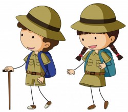 Boyscout and girlscout in brown uniform