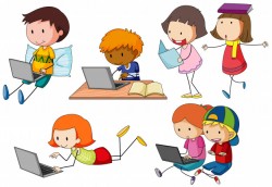 Children working on computer laptop