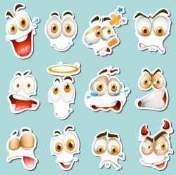 Different facial expression on blue background