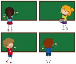 Four chalkboards and students