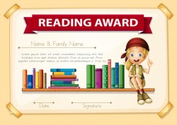 Reading award with girl and books