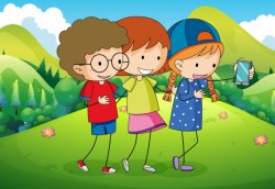 Three kids taking selfie in the park