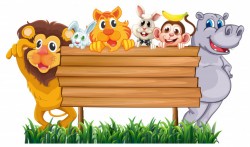 Wooden sign with many animals